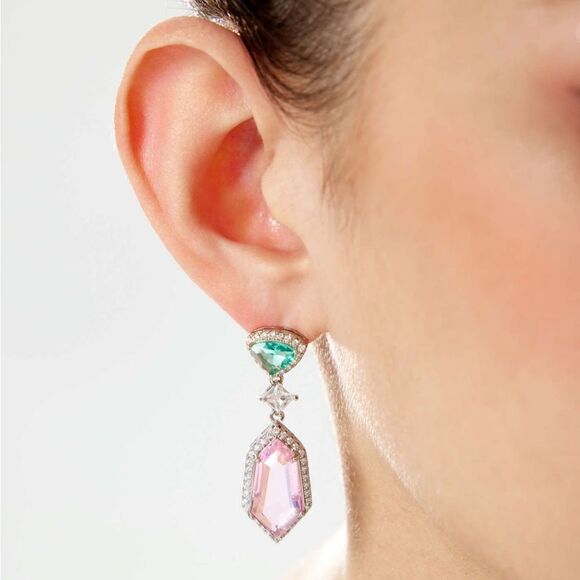 Pink and light green crystal earrings A227 - Picture 1 of 5